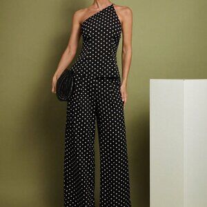 Women's Polka Dot Shoulder Top & Pants Set, Minimalist Wear Classic